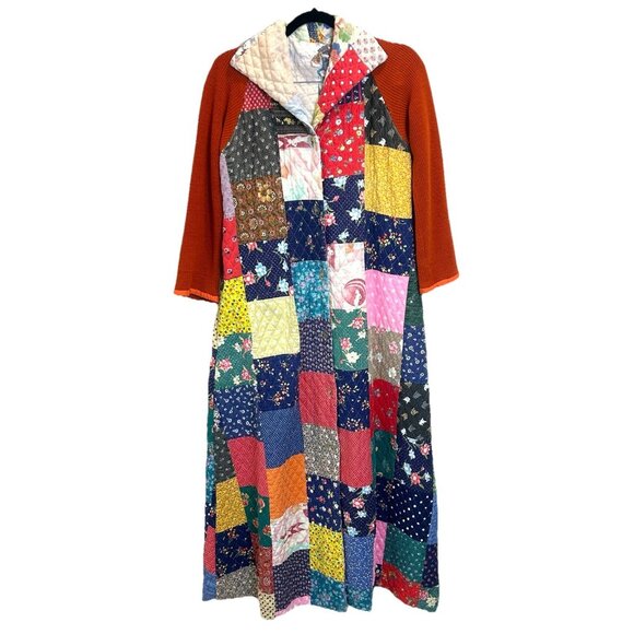 Vintage Periphery Quilted Patchwork Zip Front Robe Long Sleeve Small? Medium?